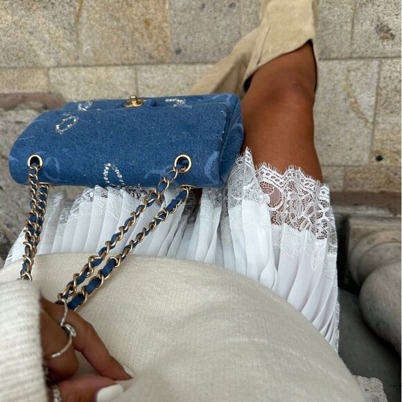 White Casual Women's Eyelash Lace Trim Short Mini Skirt High Waist Pleated Ruffl - Picture 4 of 8